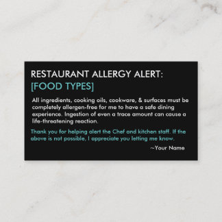 Personalised Allergy Restaurant & ICE Card - HP