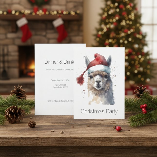 Personalised Alpaca Christmas Dinner Party Invitation (Creator Uploaded)