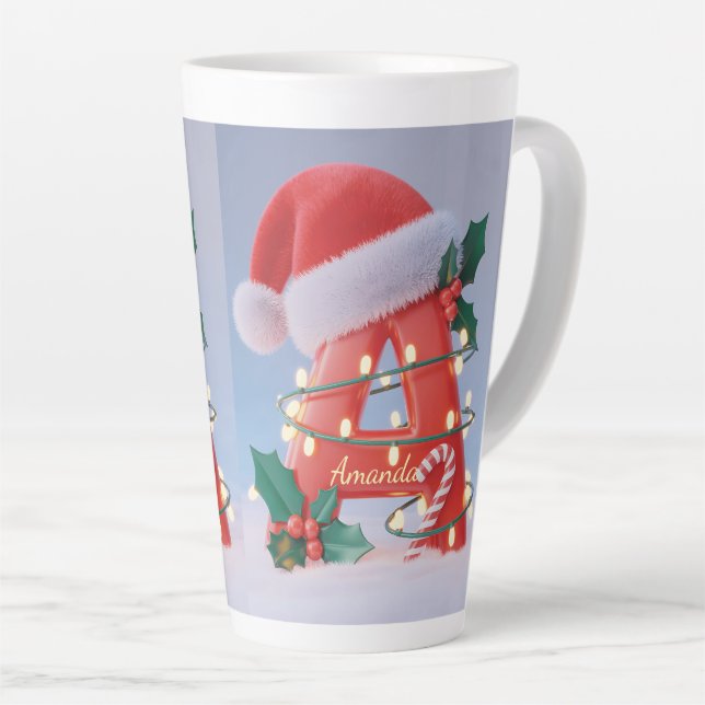 Personalised Alphabet 'A' Christmas  Latte Mug (Right Angle)