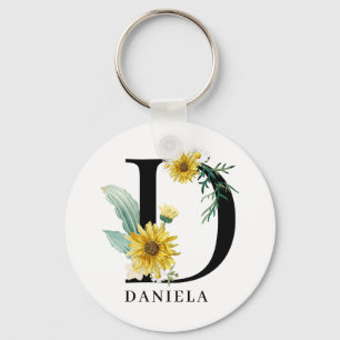 Personalised Alphabet D Floral Monogram Key Ring