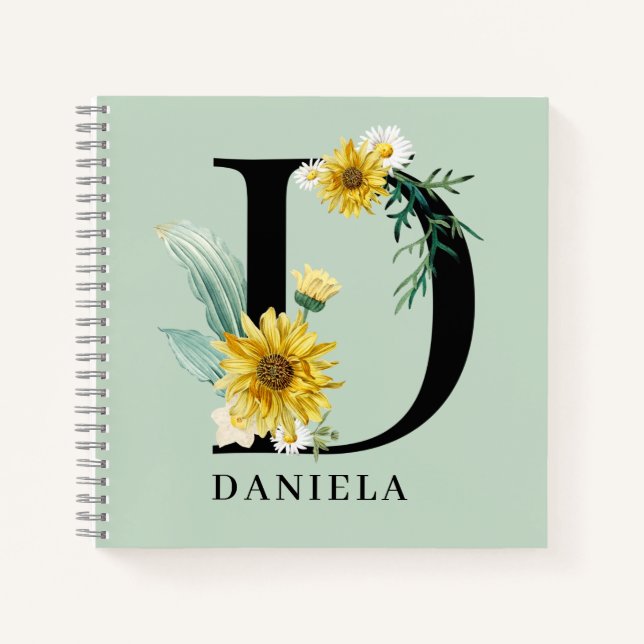 Personalised Alphabet D Floral Monogram  Notebook (Front)