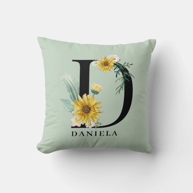 Personalised Alphabet D Floral Monogram Throw Pill Cushion (Front)