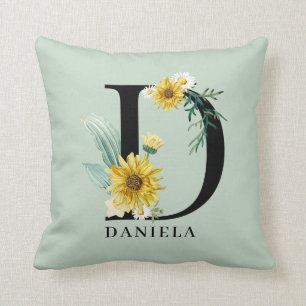 Personalised Alphabet D Floral Monogram Throw Pill Cushion