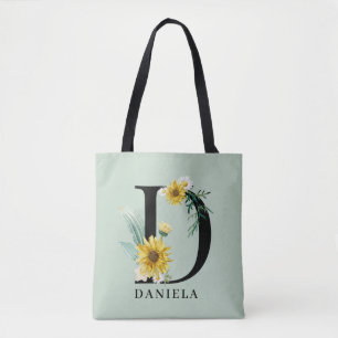 Personalised Alphabet D Floral Monogram Tote Bag