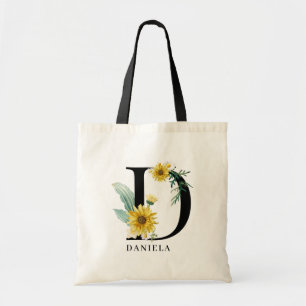 Personalised Alphabet D Floral Monogram Tote Bag