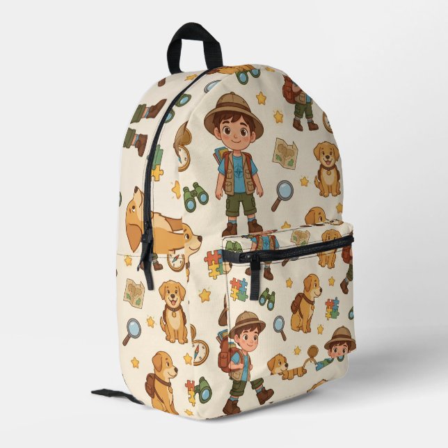 Personalised Alphaland Kid Explorer Backpack Beige (Back Corner Left)
