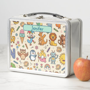 Personalised Alphaland Kids Lunch Box Beigh steel