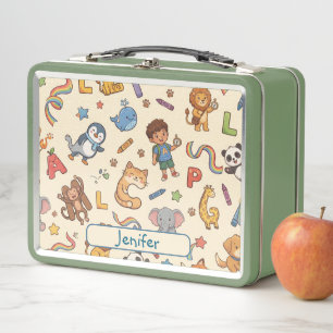 Personalised Alphaland Kids Lunch Box Green