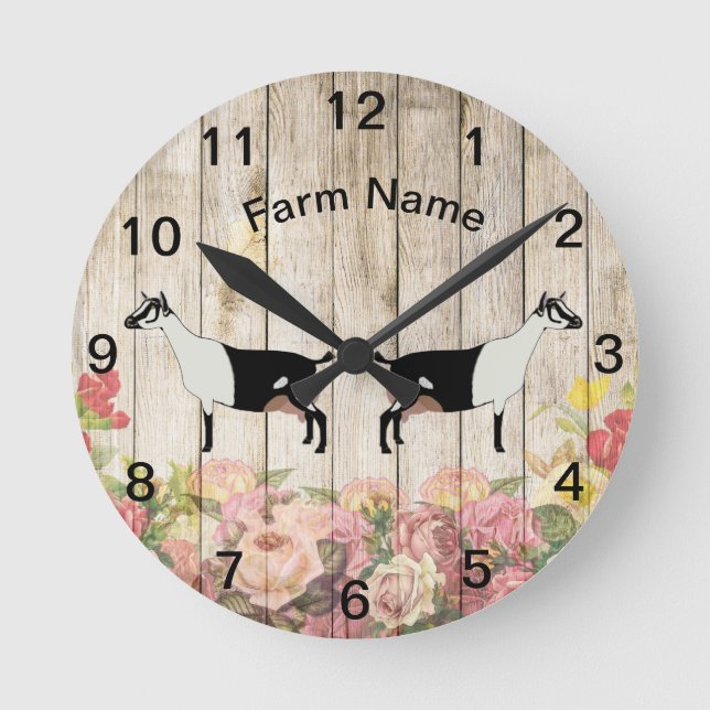 Personalised Alpine Dairy Goat Farm Round Clock (Front)