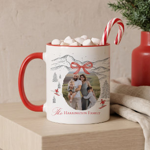 Personalised Alpine Nordic Christmas Photo Red Bow Mug