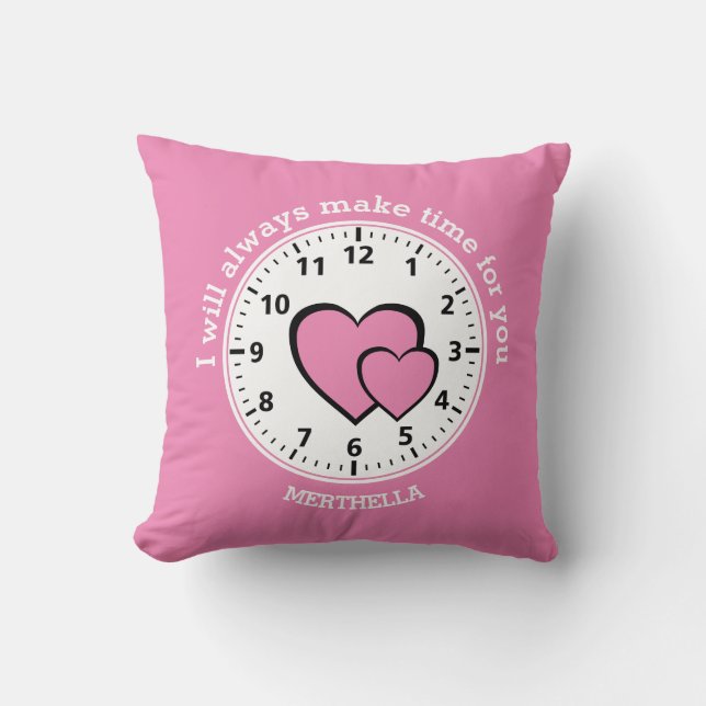 Personalised ALWAYS MAKE TIME FOR YOU Pink Hearts Cushion (Front)