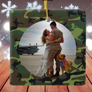 Personalised Always My Hero Army Camouflage Photo Ceramic Ornament