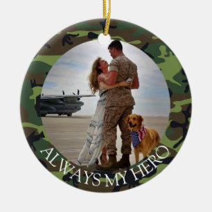 Personalised Always My Hero Army Camouflage Photo Ceramic Ornament