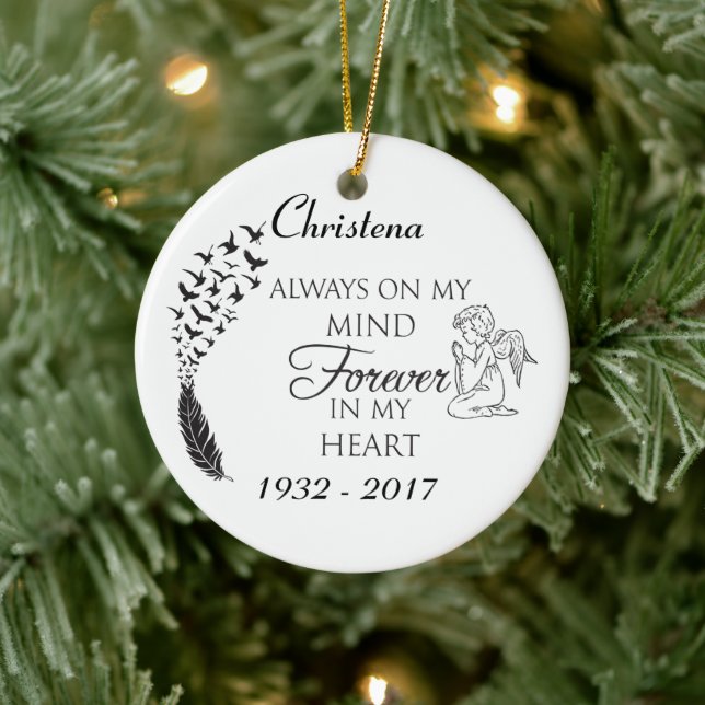 Personalised Always On My Mind Photo Memorial Ceramic Ornament (Tree)