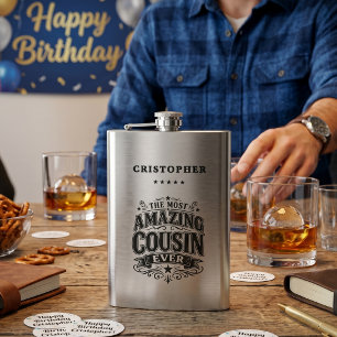 Personalised Amazing Cousin Gift Hip Flask