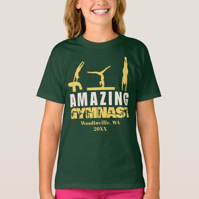 Personalised Amazing Gymnast Location Date Name T-Shirt (Front)