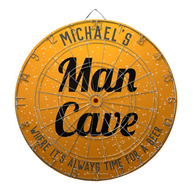 Personalised Amber Beer Man Cave Large Clock Dartboard (Front)