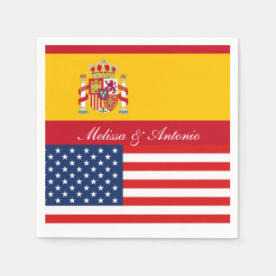 Personalised American and Spanish flags Party Napkin