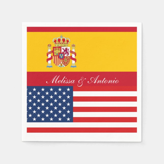 Personalised American and Spanish  flags Party Napkin (Front)