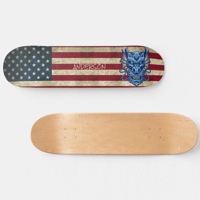 Personalised American Blue Asian Dragon Skateboard (Horz)