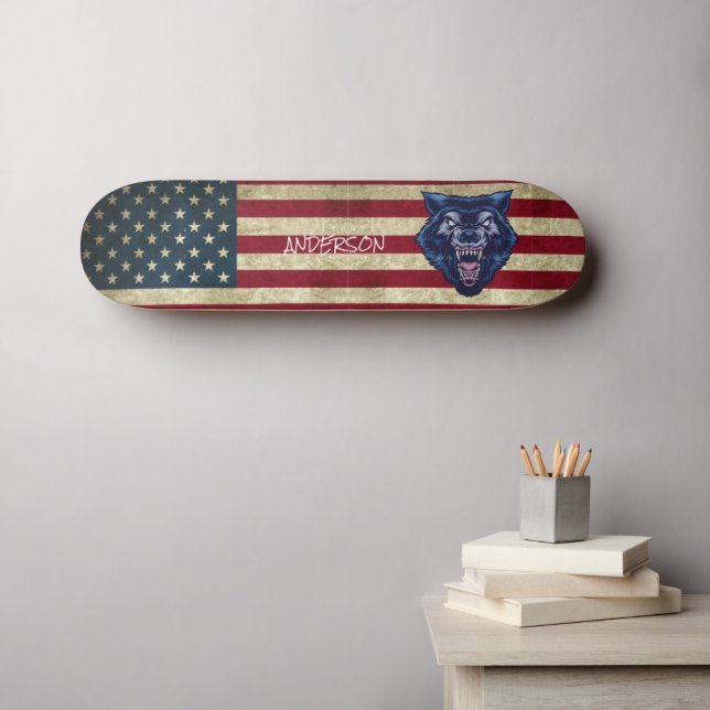 Personalised American Blue Wolve  Skateboard (Wall Art (Horz))