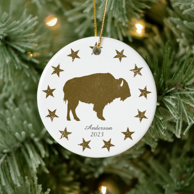 Personalised American Buffalo Western Christmas Ceramic Ornament (Tree)