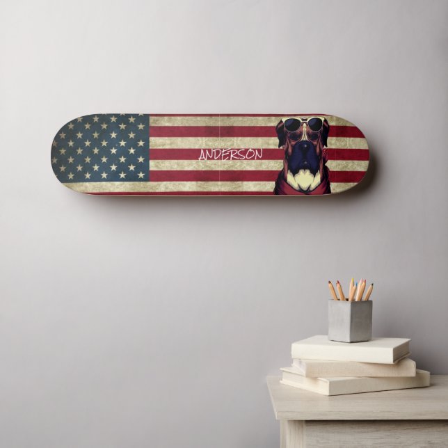 Personalised American Bull Dog Skateboard (Wall Art (Horz))