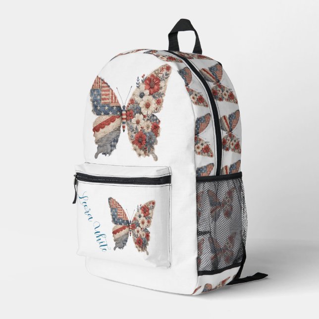 Personalised American Butterfly Name Backpack (Back Corner Right)