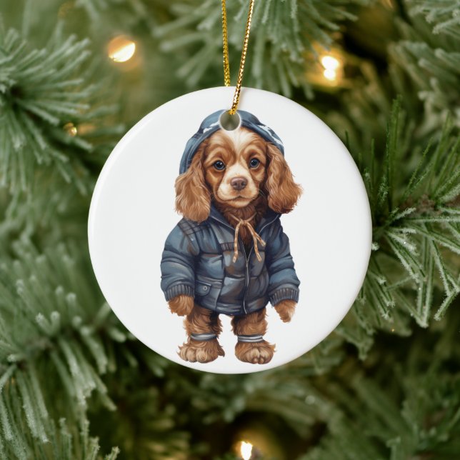Personalised American Cocker Spaniel Dog Art Ceramic Ornament (Tree)