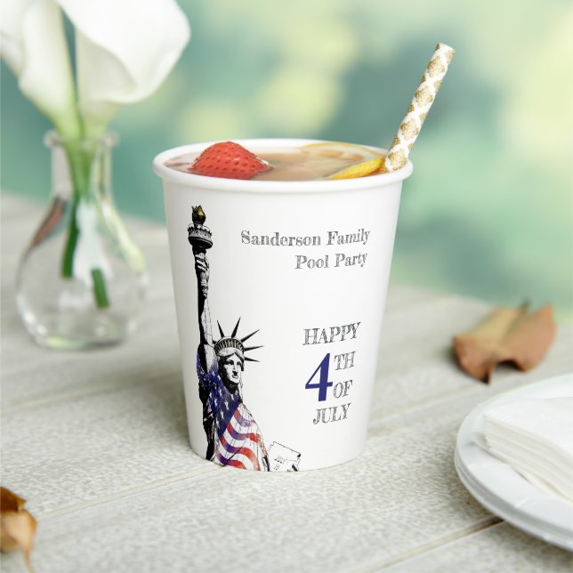 Personalised American Flag 4th of July Party Paper Cups (Insitu)