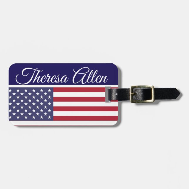 Personalised American flag baggage tag (Front Horizontal)
