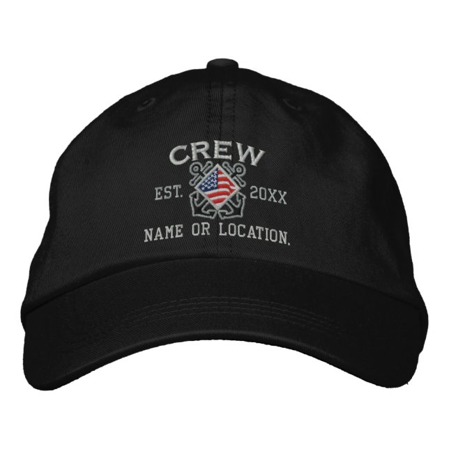 Personalised American Flag Crew Nautical Embroider Embroidered Hat (Front)