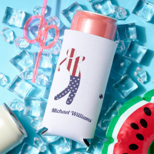 Personalised American Flag Golf Player Seltzer Can Cooler