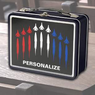 Personalised American Flag Jet Fighters Patriotic Metal Lunch Box
