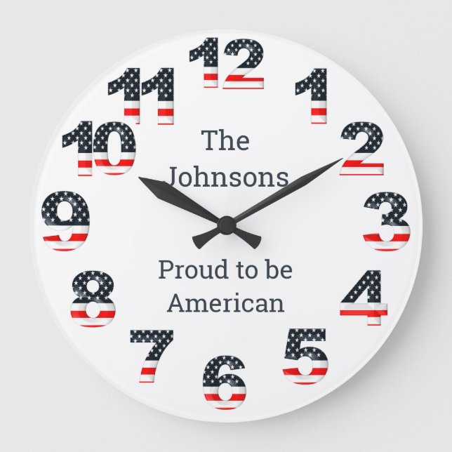 Personalised American Flag Numbers Large Clock (Front)
