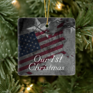 Personalised American Flag Our 1st Christmas Ceramic Ornament