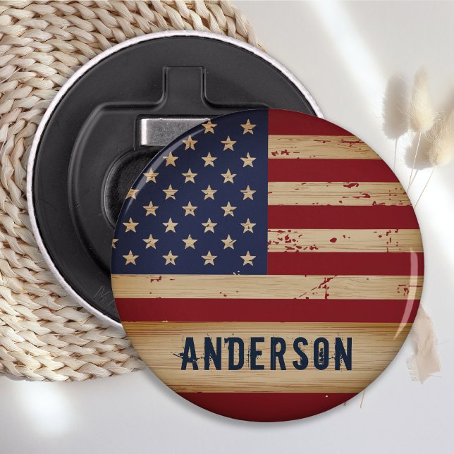 Personalised American Flag Rustic Wood Patriotic Bottle Opener (Creator Uploaded)