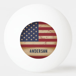 Personalised American Flag Rustic Wood Patriotic Ping Pong Ball