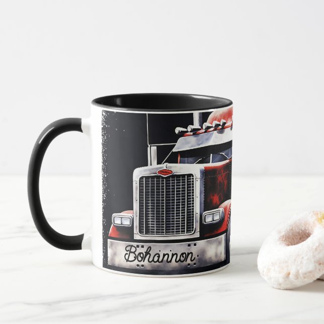 Personalised american flag semi truck mug (With Donut)