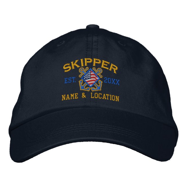 Personalised American Flag Skipper Nautical Embroidered Hat (Front)