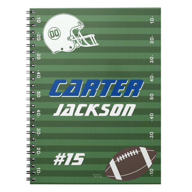 Personalised American Football, Name and Number Notebook (Front)