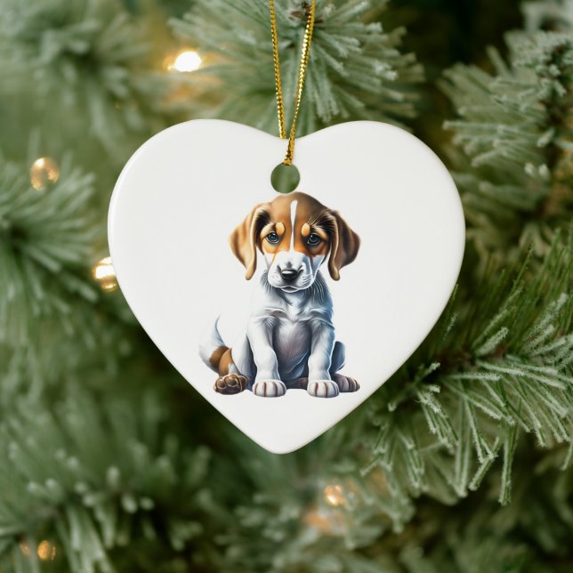 Personalised American Foxhound Puppy Ceramic Ornament (Tree)