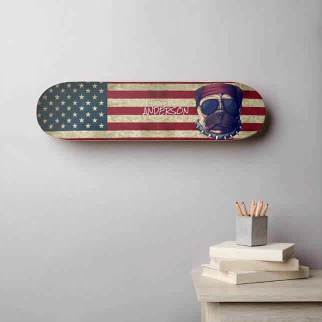 Personalised American I love Pugs  Skateboard (Wall Art (Horz))