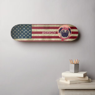 Personalised American I love Pugs  Skateboard