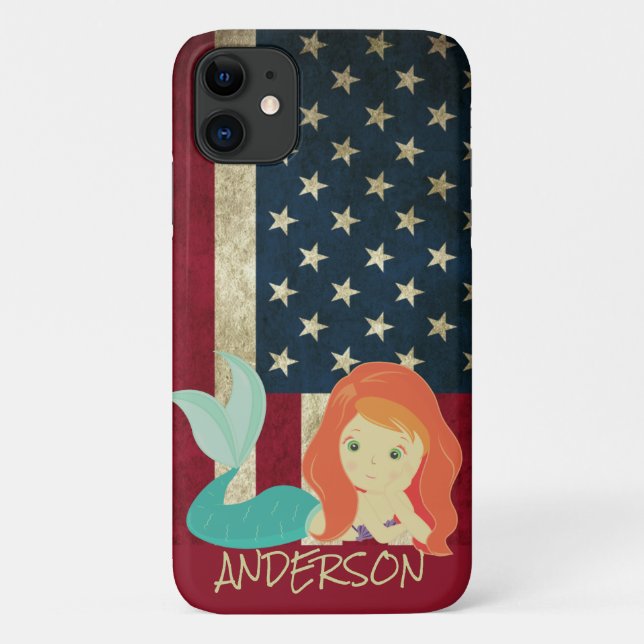 Personalised American Mermaid Orange Case-Mate iPhone Case (Back)