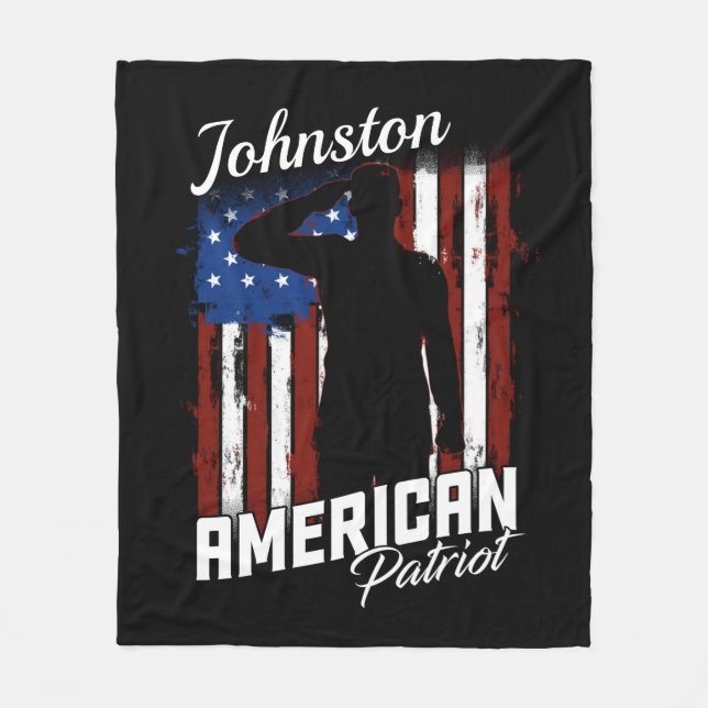 Personalised American Patriot Soldier USA Flag Fleece Blanket (Front)