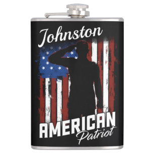 Personalised American Patriot Soldier USA Flag Hip Flask