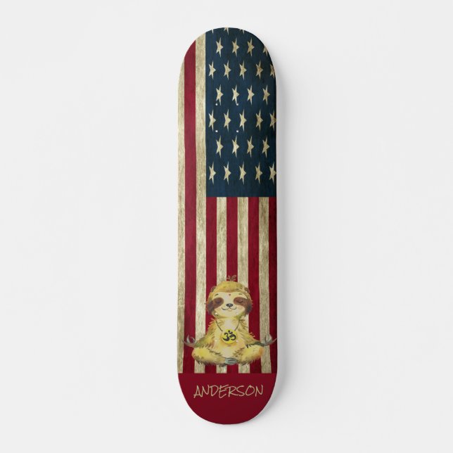 Personalised American Peace Sloth Skateboard (Front)