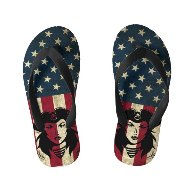 Personalised American Pirate Captain Kid's Flip Fl Thongs (Footbed)