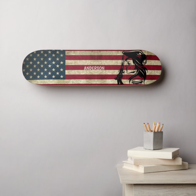 Personalised American  Pirate Lady  Skateboard (Wall Art (Horz))